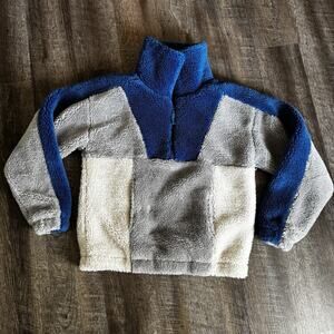 easy Standard Sherpa quarter zip pullover top sweatshirt Size Medium Blue/Gray
